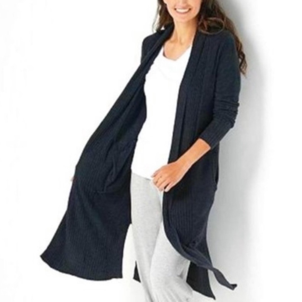 Barefoot Dreams Black Montecito Cozychic Lite Long Cardigan | Size 2X